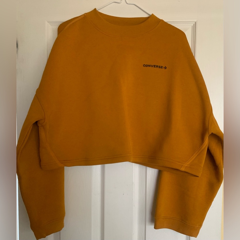 Converse Brown and Orange Boxy Cropped Sweatshirt Brand New Without Tags